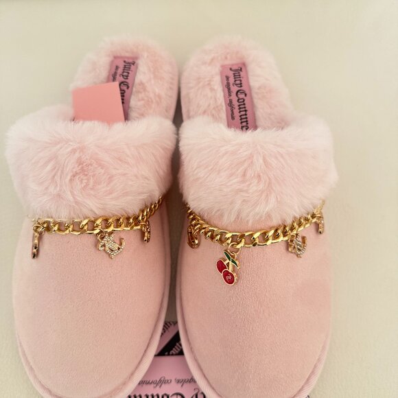 NWT JUICY COUTURE WOMENS KAELITH 2 FAUX FUR SLIPPERS BLUSH PINK L 8 / 9 - Picture 1 of 6